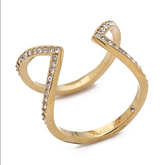 NWT Michael Kors Gold Tone Pave Open Arrow Ring - Picture 5 of 6